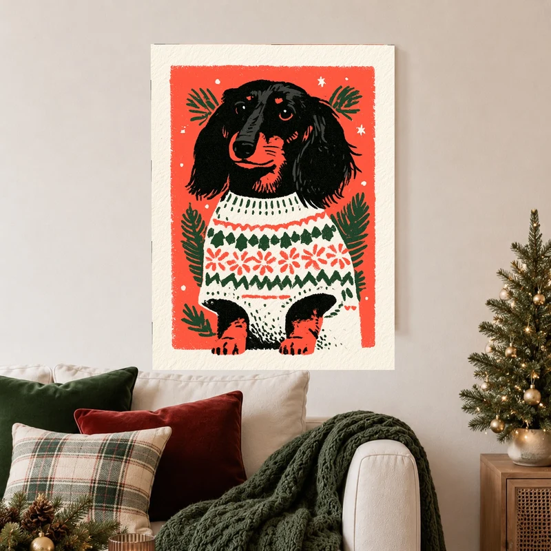 Dackel im Weihnachtspullover Poster