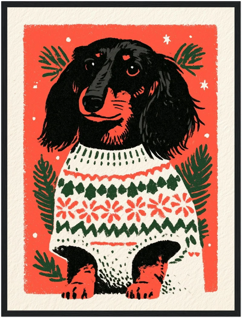 Dackel im Weihnachtspullover Poster