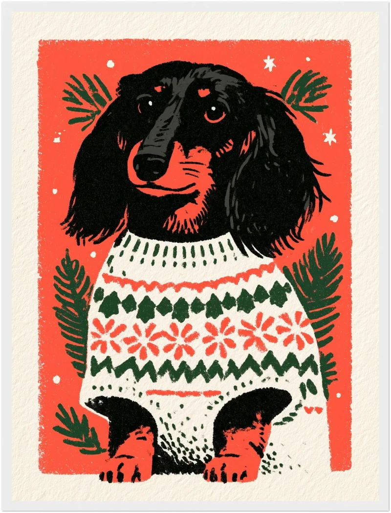 Dackel im Weihnachtspullover Poster