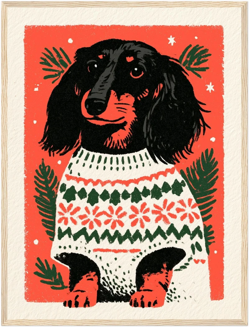 Dackel im Weihnachtspullover Poster
