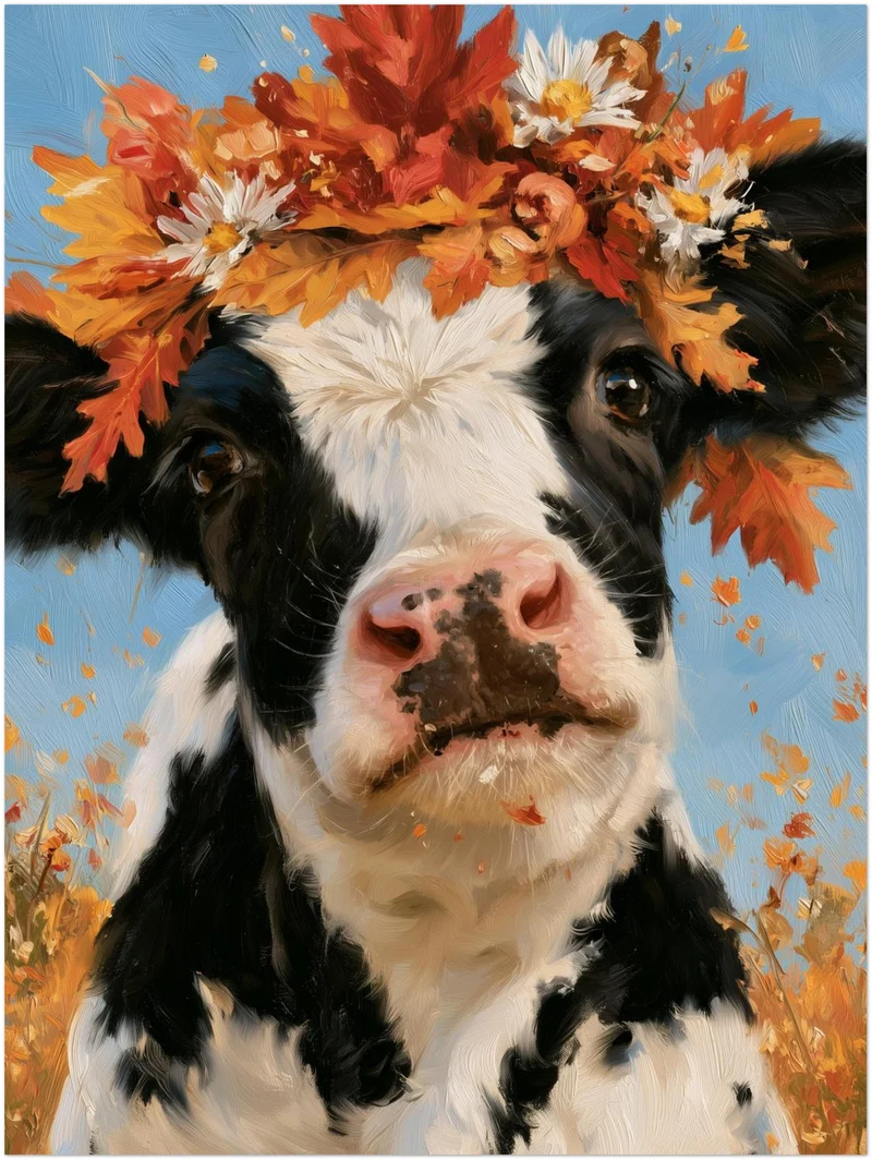 Kuh im Herbstkranz Leinwand