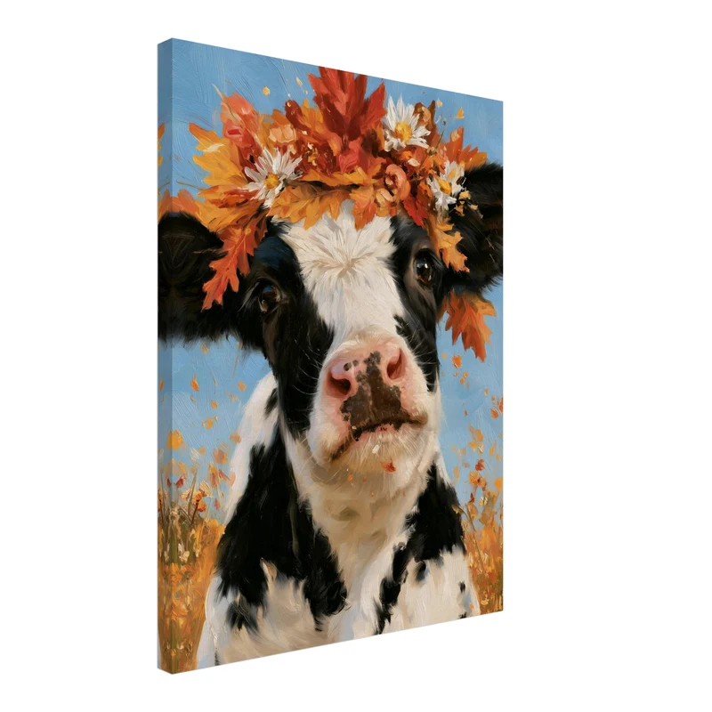 Kuh im Herbstkranz Leinwand