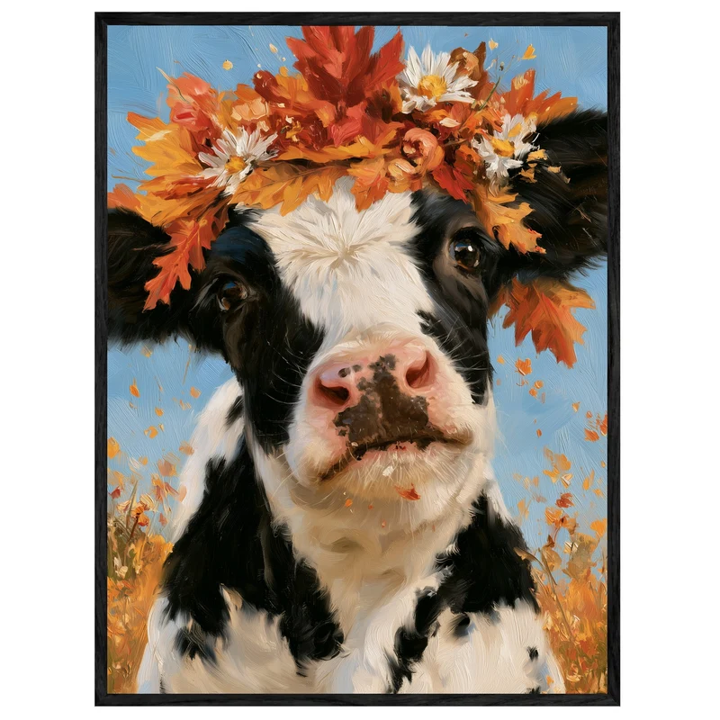 Kuh im Herbstkranz Leinwand