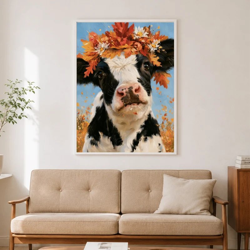 Kuh im Herbstkranz Poster