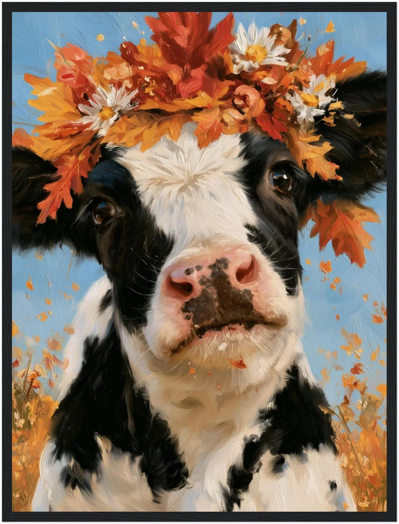 Kuh im Herbstkranz Poster
