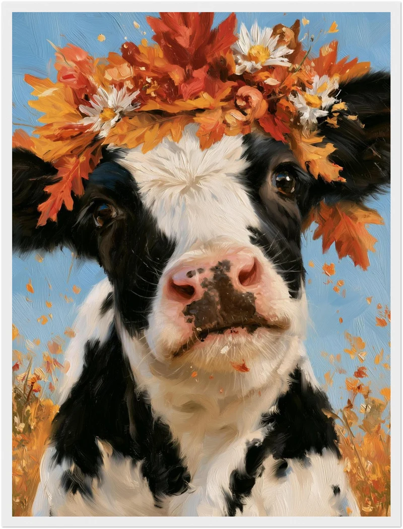 Kuh im Herbstkranz Poster