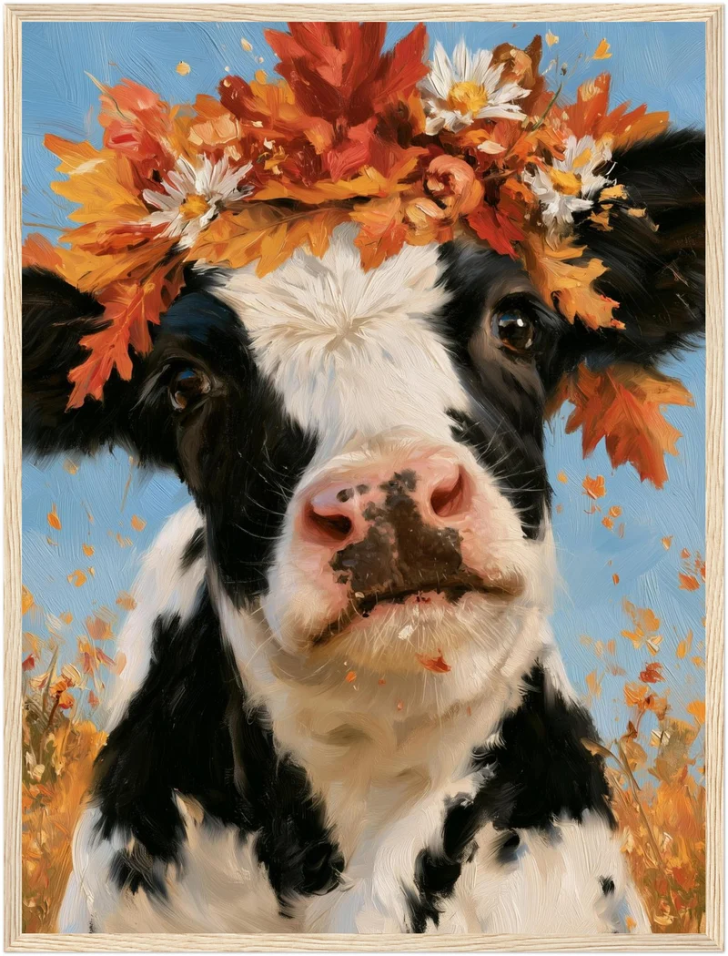 Kuh im Herbstkranz Poster