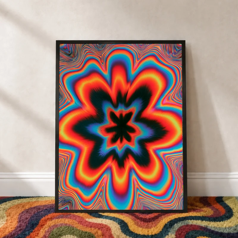 Psychedelische Blüte in Flammen Poster