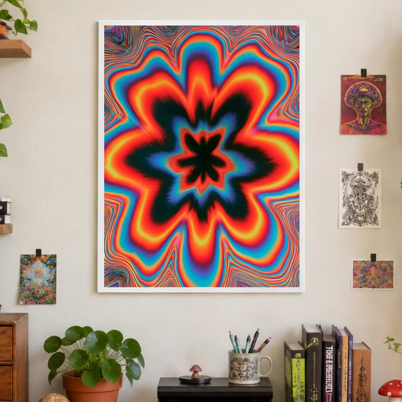 Psychedelische Blüte in Flammen Poster