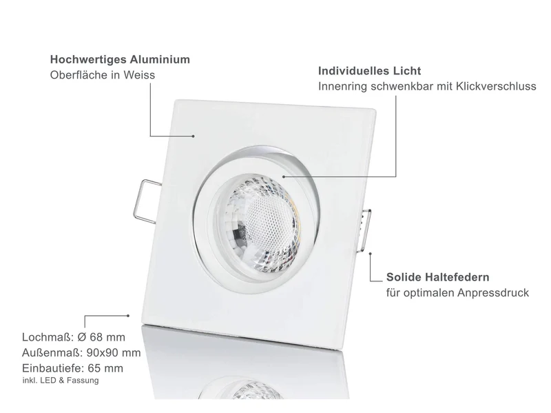 LED Einbaustrahler Dimmbar - Weiß Eckig 5W GU10 LED - Rapid