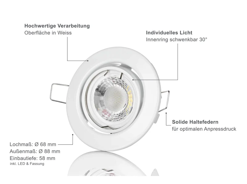 LED Einbaustrahler Dimmbar - Weiß Rund 5W GU10 LED - Classico