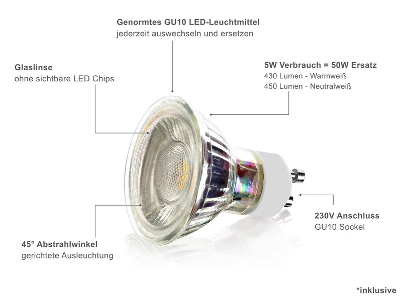 LED Einbaustrahler IP44 - Alu Feinschliff Rund 5W GU10 LED - Agua