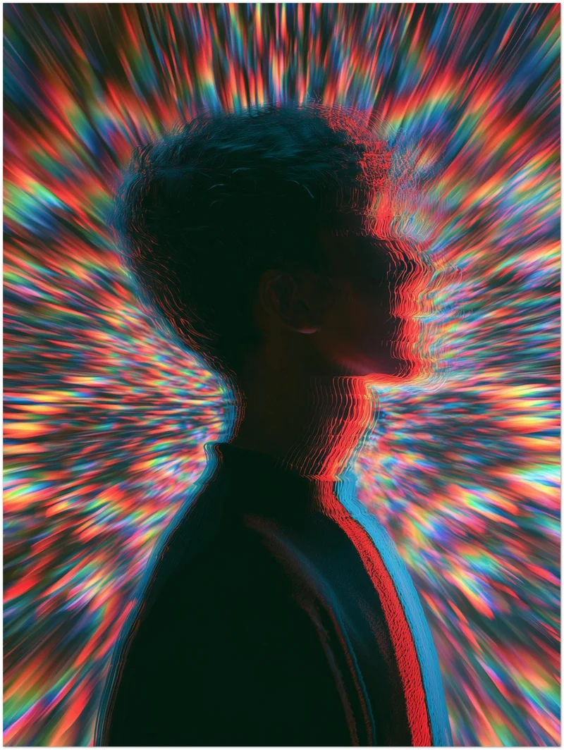 Psychedelische Silhouette im Farbsturm Leinwand