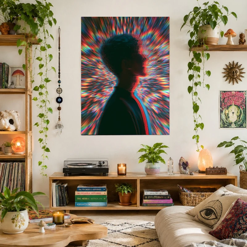 Psychedelische Silhouette im Farbsturm Leinwand