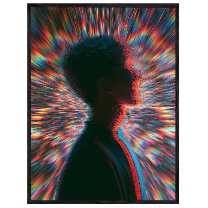 Psychedelische Silhouette im Farbsturm Leinwand