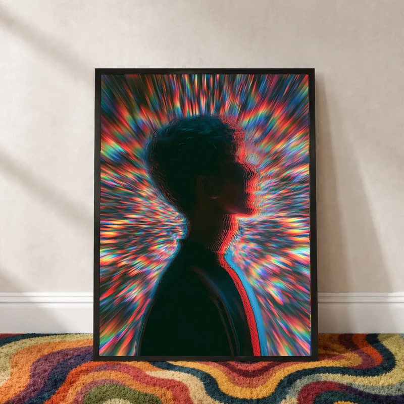 Psychedelische Silhouette im Farbsturm Poster