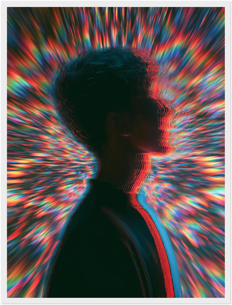 Psychedelische Silhouette im Farbsturm Poster