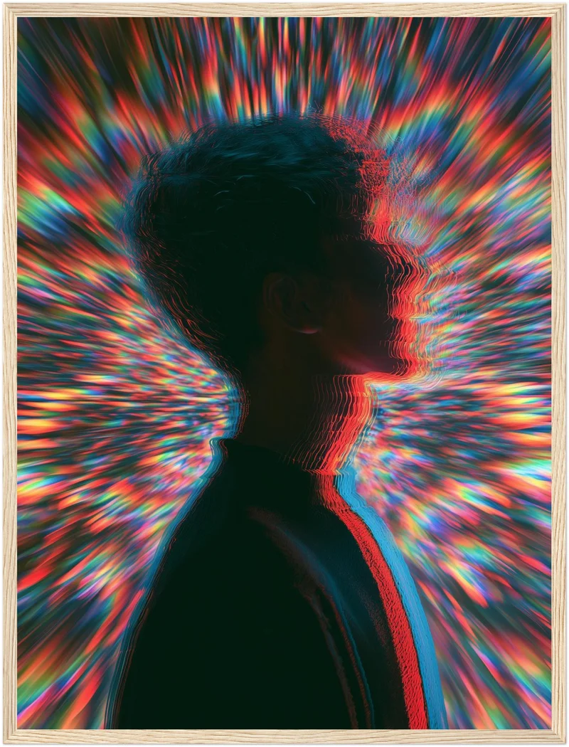 Psychedelische Silhouette im Farbsturm Poster