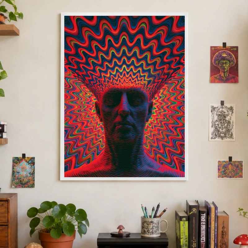 Psychedelischer Kopf in Wellen Poster