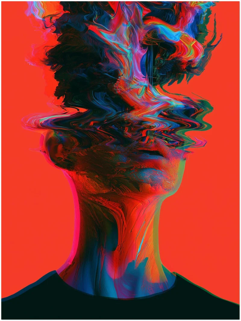 Psychedelischer Kopf in Wellen Poster