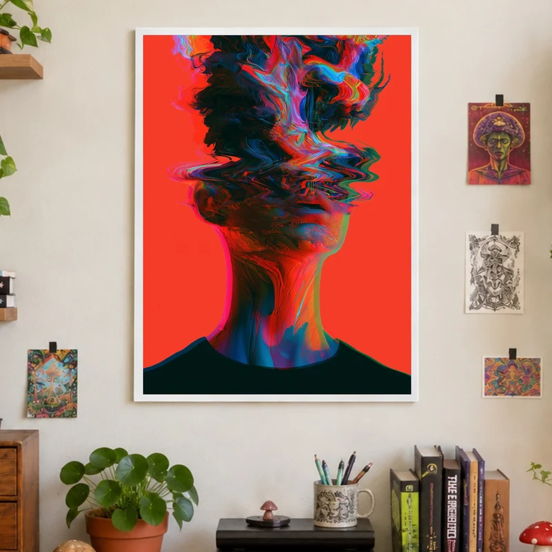 Psychedelischer Kopf in Wellen Poster
