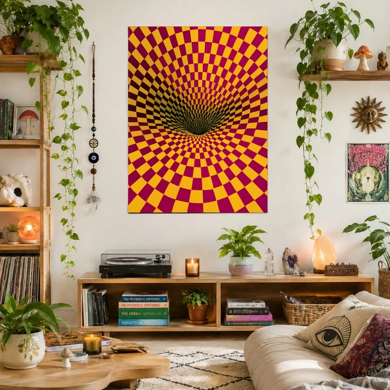 Psychedelischer Schachbrett-Strudel Poster