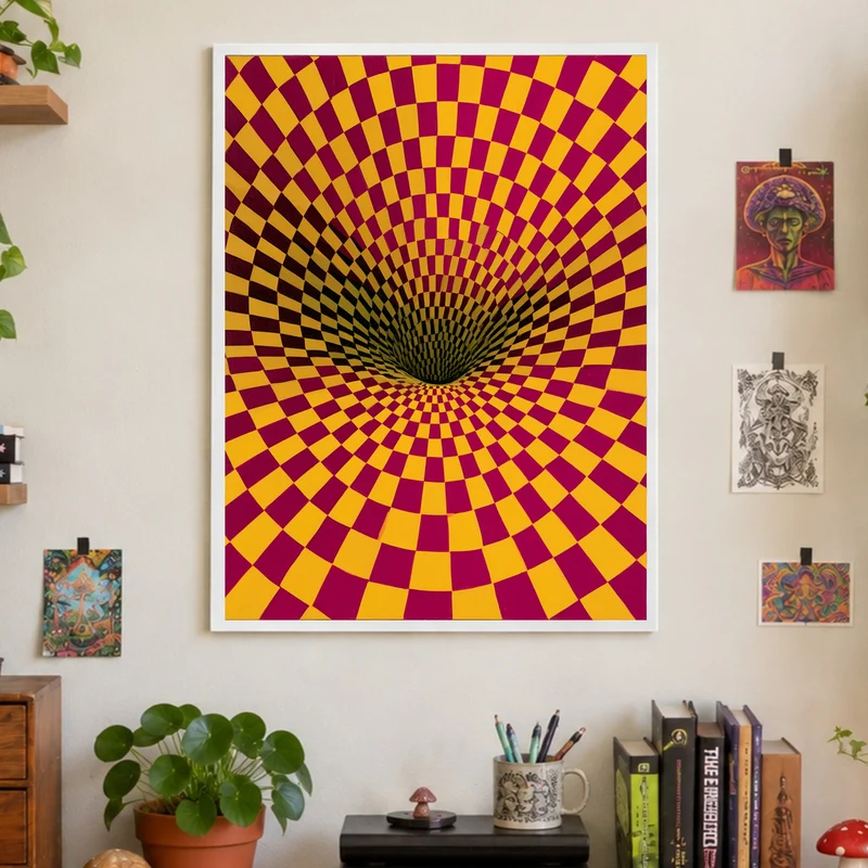 Psychedelischer Schachbrett-Strudel Poster