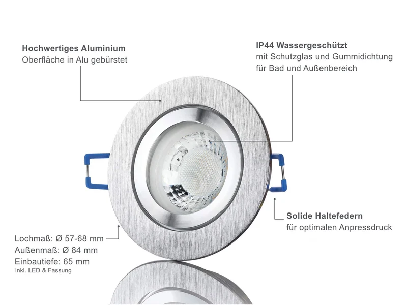 LED Einbaustrahler IP44 - Alu gebürstet Rund 5W GU10 LED - Banja