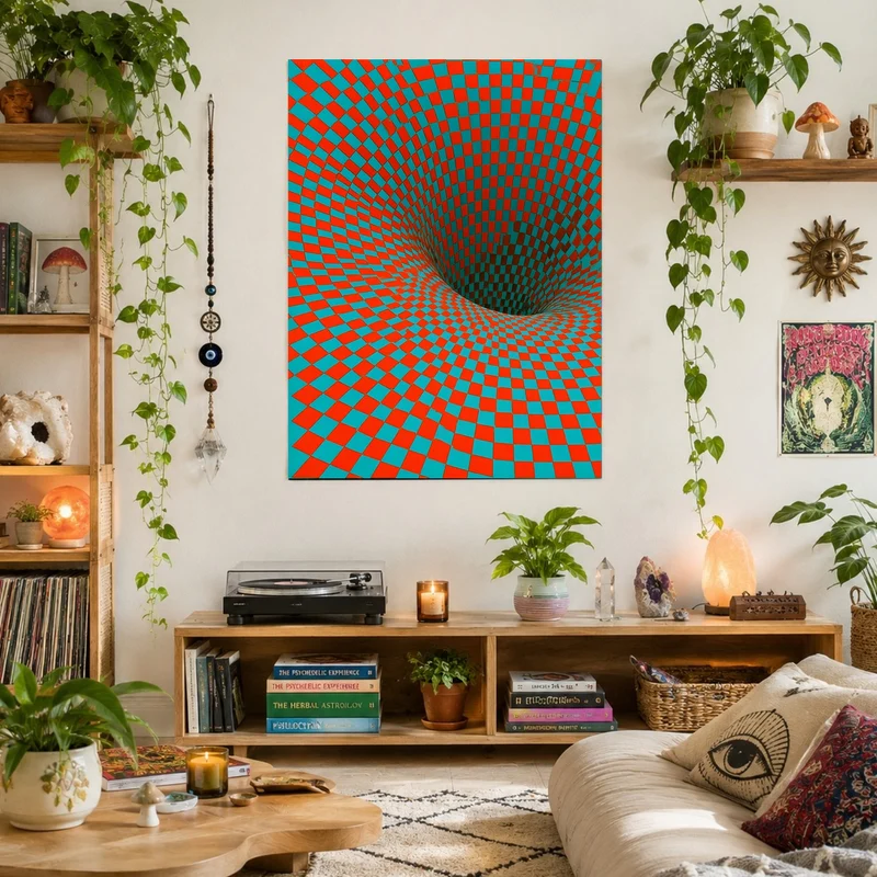 Psychedelischer Schachbrett-Strudel Leinwand