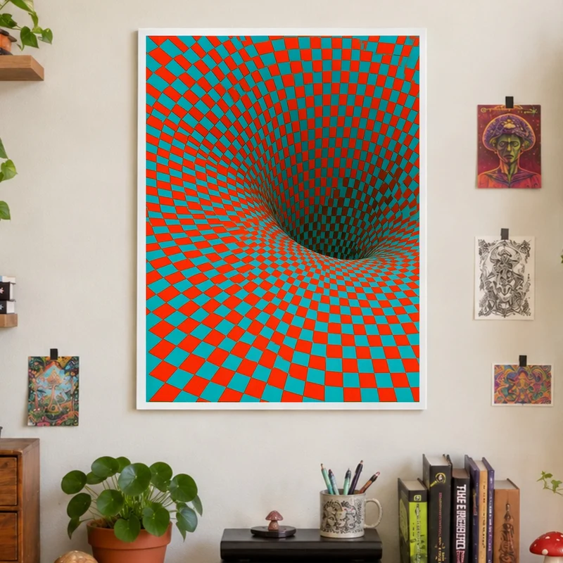 Psychedelischer Schachbrett-Strudel Poster
