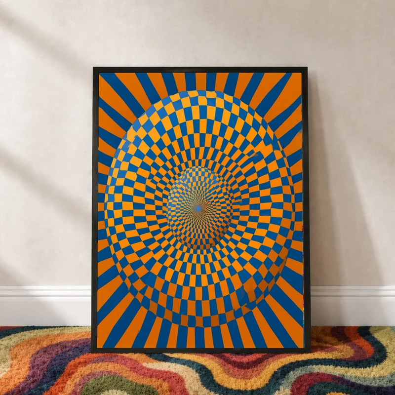 Psychedelische Spirale in Blau-Orange Poster