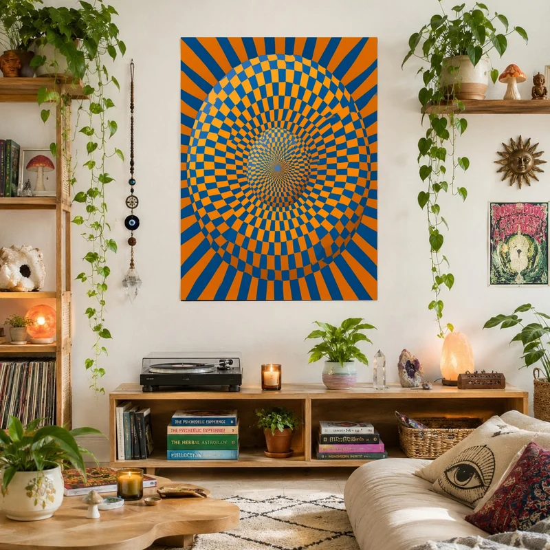 Psychedelische Spirale in Blau-Orange Poster