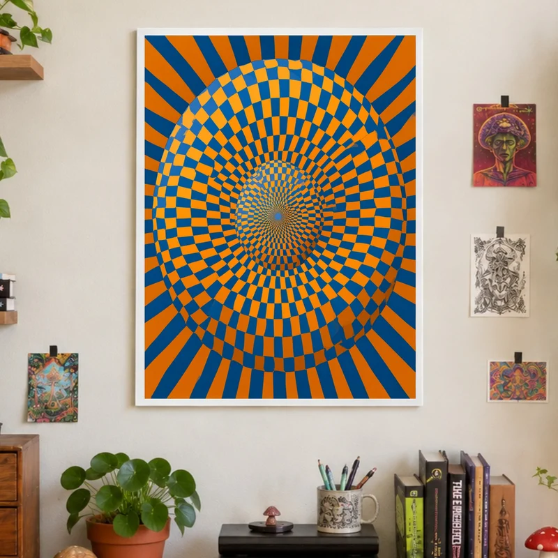 Psychedelische Spirale in Blau-Orange Poster