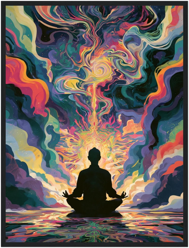 Meditierende Silhouette am Wasser Poster