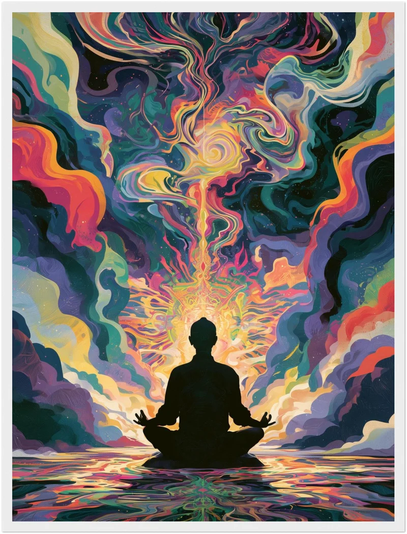 Meditierende Silhouette am Wasser Poster