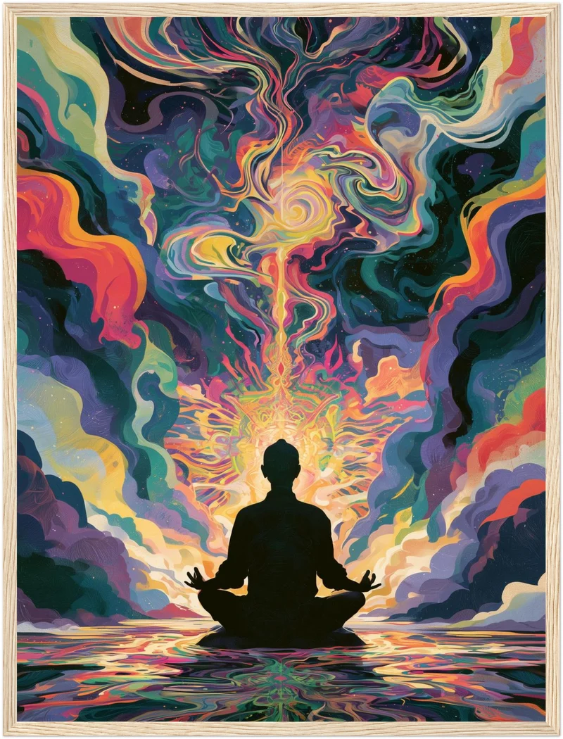 Meditierende Silhouette am Wasser Poster
