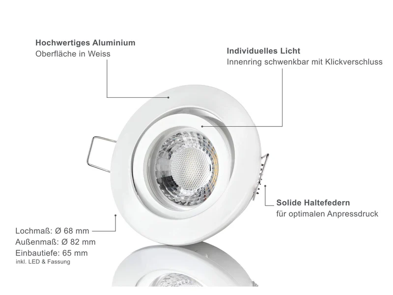 LED Einbaustrahler 230V - Weiß Rund 5W GU10 LED - Rapid