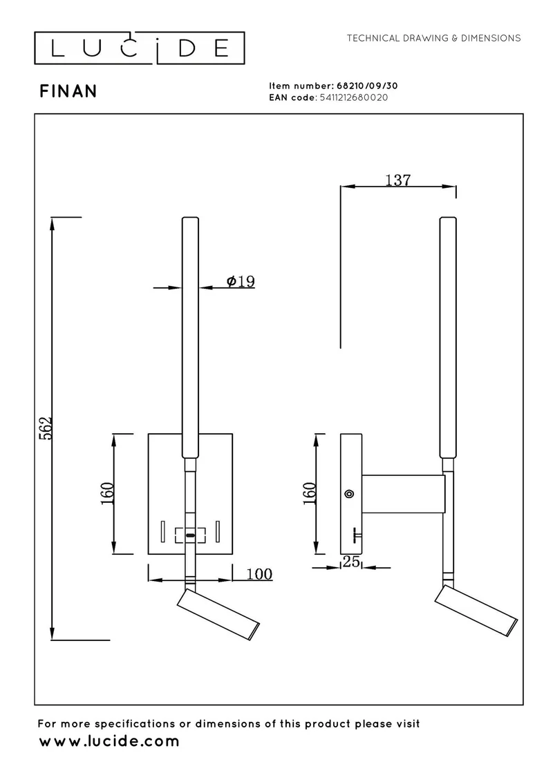 LED-Wandleuchte Finan mit USB-Ladeanschluss schwenkbar Schwarz
