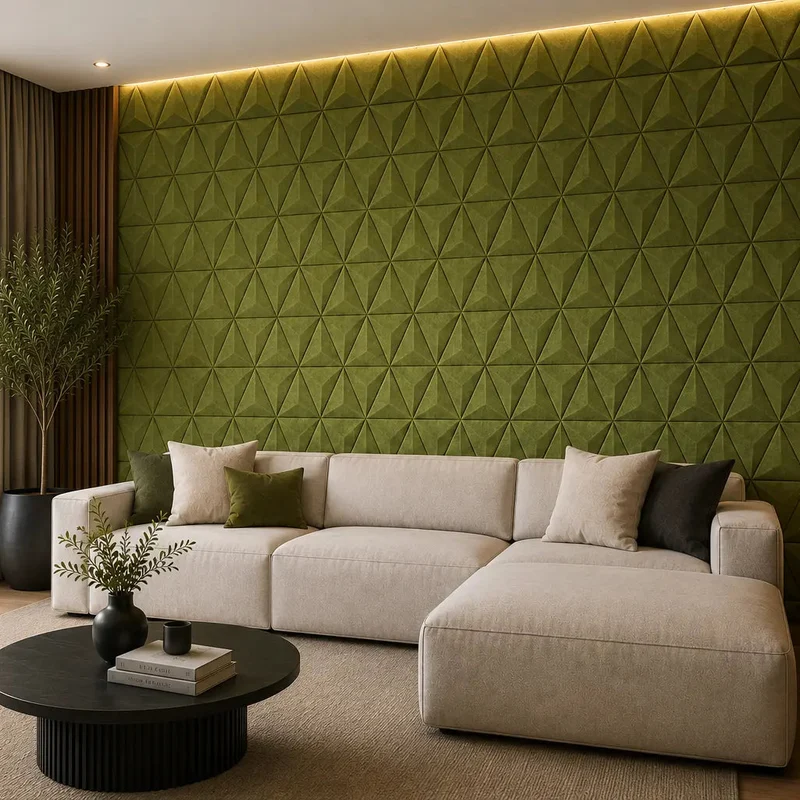 PYRAMID 3D Acoustic Felt Wall Panels - OLIVE Multipack