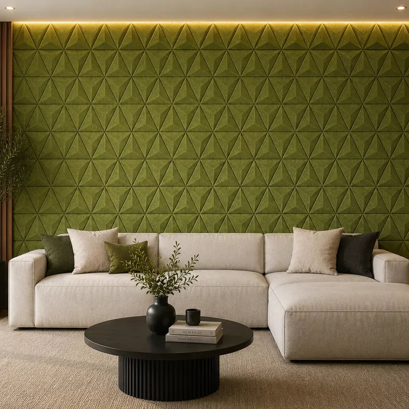 PYRAMID 3D Acoustic Felt Wall Panels - OLIVE Multipack