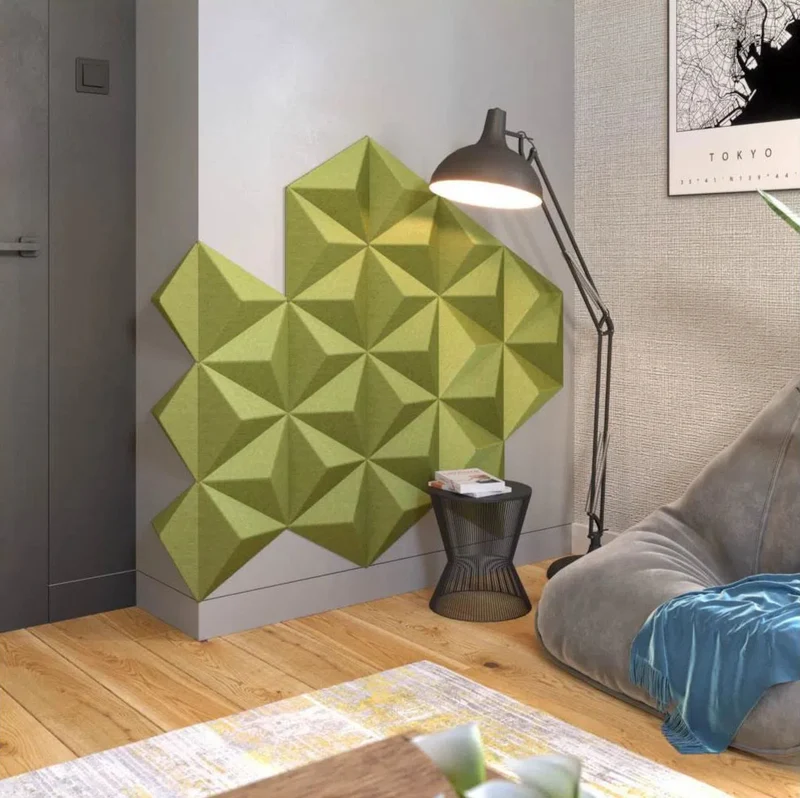 PYRAMID 3D Acoustic Felt Wall Panels - OLIVE Multipack