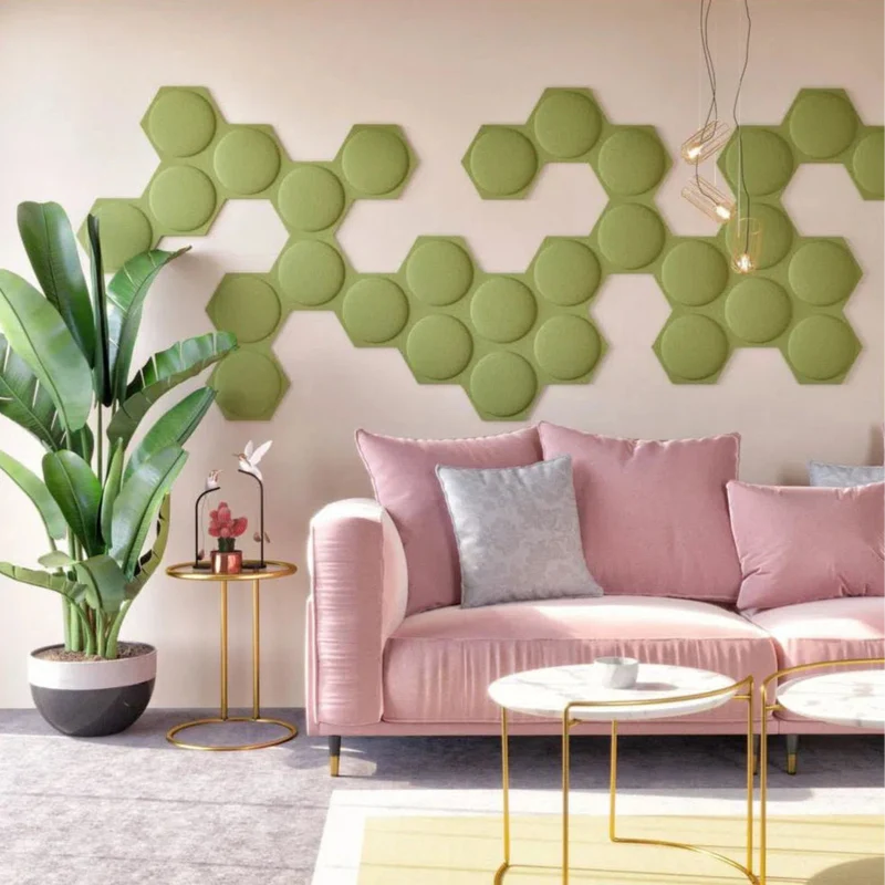 HEXA BOLD 2 3D Acoustic Felt Wall Panels - OLIVE Multipack