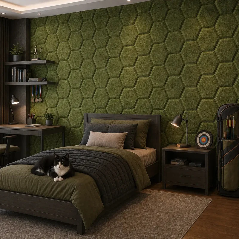 HEXA BOLD 3D Acoustic Felt Wall Panels - OLIVE Multipack