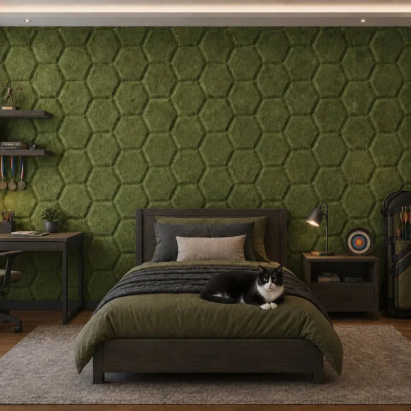 HEXA BOLD 3D Acoustic Felt Wall Panels - OLIVE Multipack