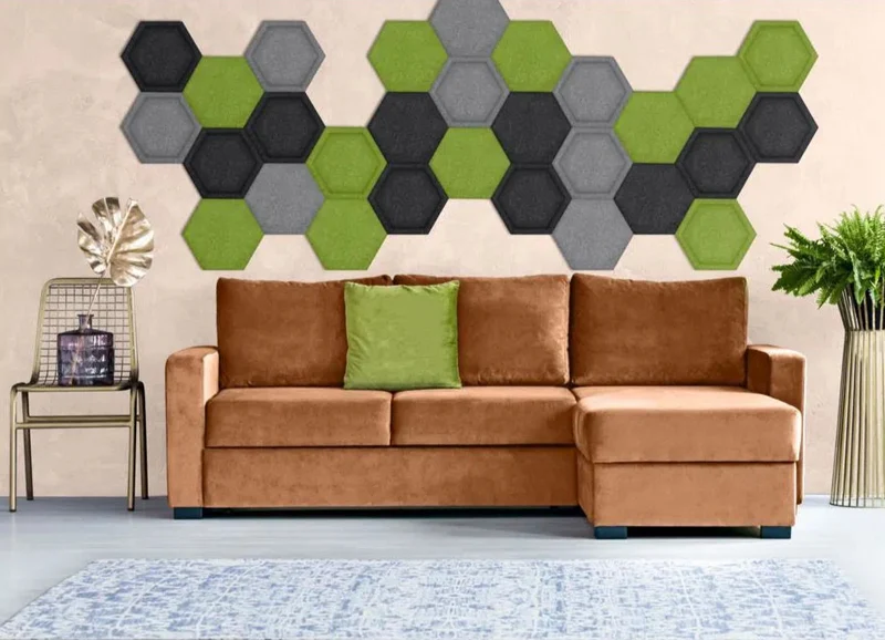 HEXA BOLD 3D Acoustic Felt Wall Panels - OLIVE Multipack