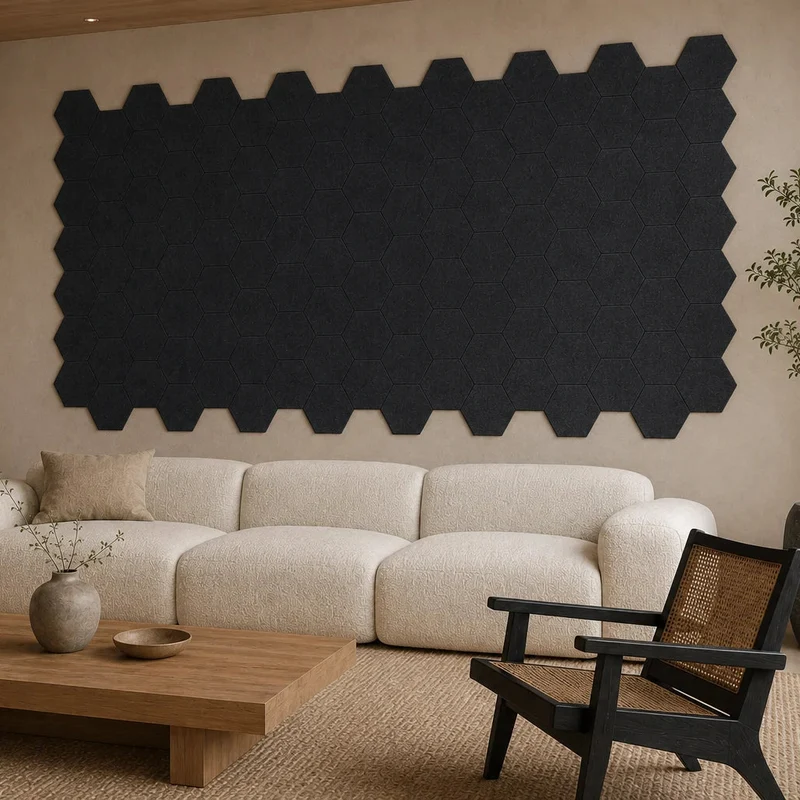 Hexa FLAT Acoustic Felt Wall Panels - BLACK Multipack