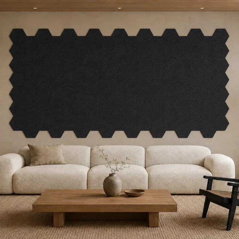 Hexa FLAT Acoustic Felt Wall Panels - BLACK Multipack