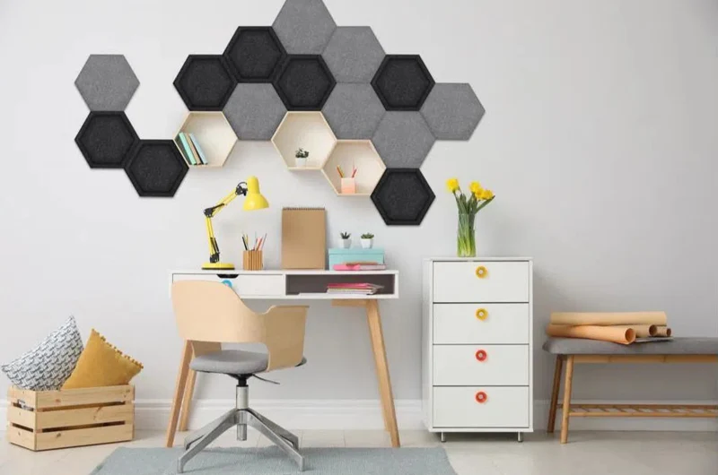 Hexa FLAT Acoustic Felt Wall Panels - BLACK Multipack