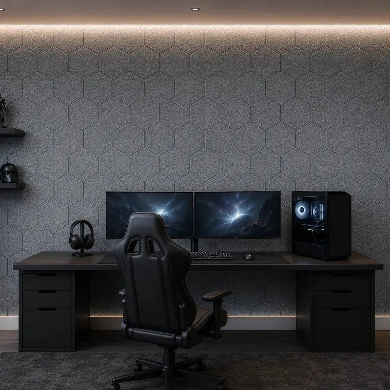 Hexa FLAT Acoustic Felt Wall Panels - GREY Multipack