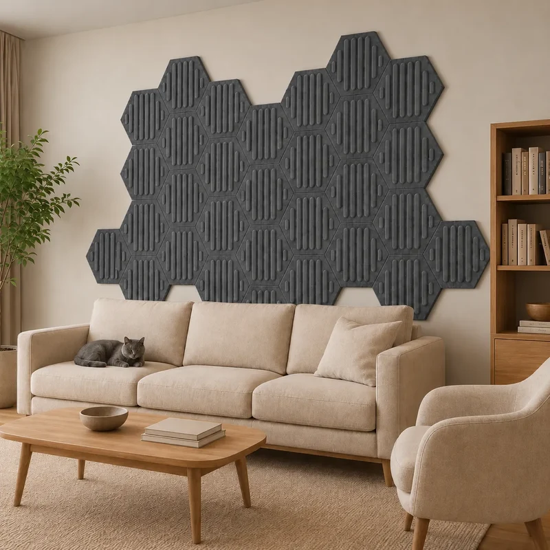 HEXA RIFT 3D Acoustic Felt Wall Panels - GREY Multipack